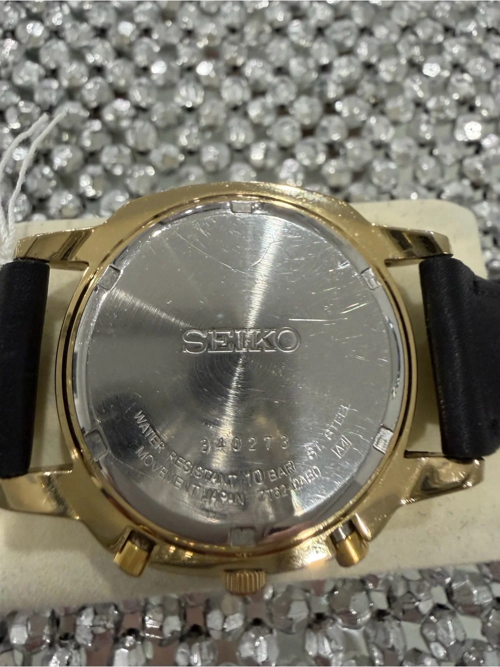 Seiko Gold Chronograph Watch - Gold Dial, Black Strap